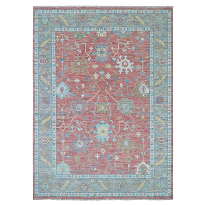 10'1"X14' Coral Pink Hand Knotted Oushak Weave And Design Pure Wool Rug