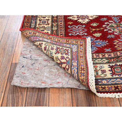 4'X6' Ruby Red Afghan Super Kazak Hand Knotted Pure Wool Oriental Rug