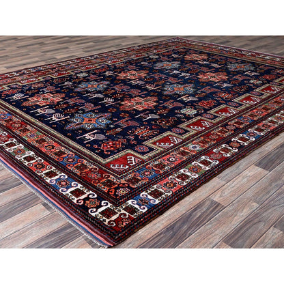 8'2"X10'5" Navy Afghan Ersari Ancient Bird Figurines Hand Knotted Wool Rug