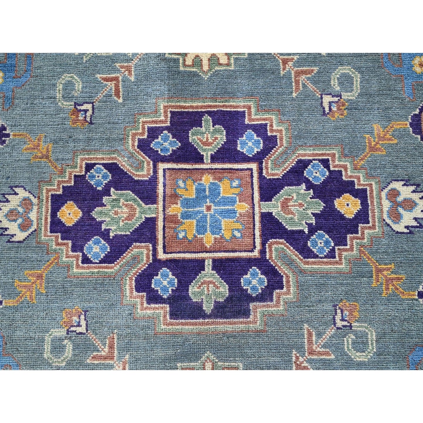 8'X10' Misty Gray Kazak With Medallions Design Hand Knotted Soft Wool Rug