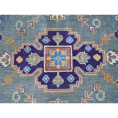 8'X10' Misty Gray Kazak With Medallions Design Hand Knotted Soft Wool Rug