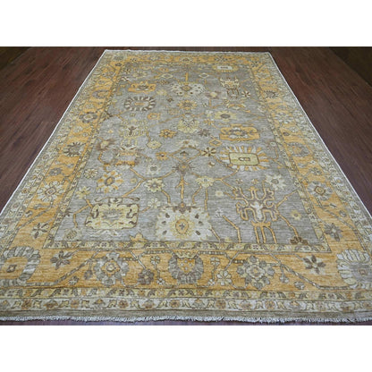 8'9"X12' Gray Pure Wool Rug Hand Knotted Afghan Angora Oushak Leaf Pattern