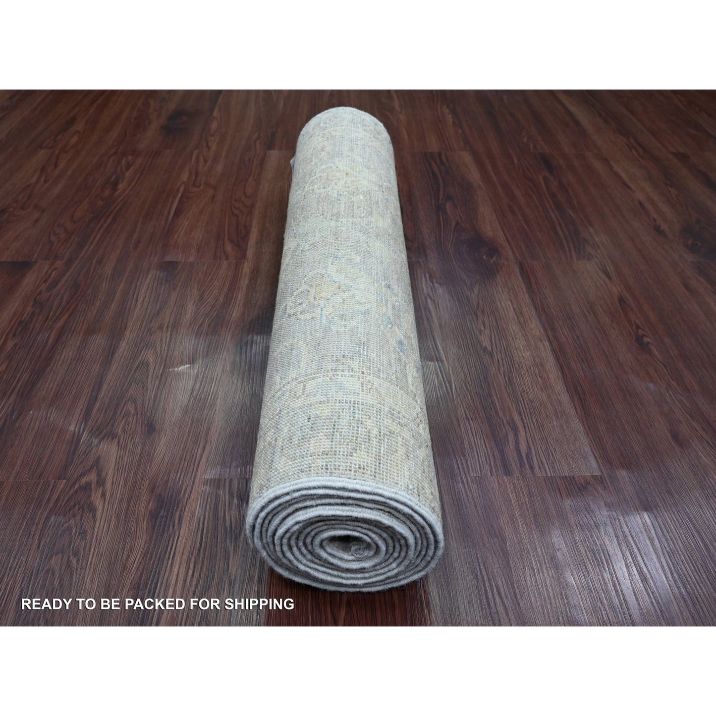 2'8"X11'9" Gray Washed Out Peshawar Hand Knotted Pure Wool Runner Rug