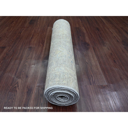 2'8"X11'9" Gray Washed Out Peshawar Hand Knotted Pure Wool Runner Rug