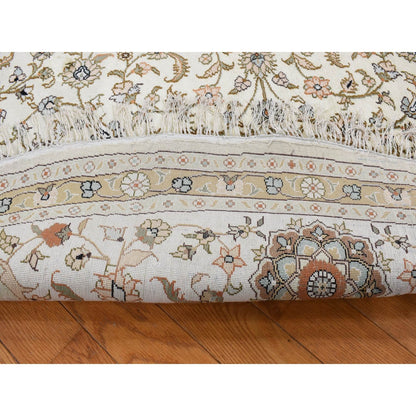 9'1"X9'1" Ivory Silken Tebraz Design 300 Kpsi Hand Knotted Round Rug
