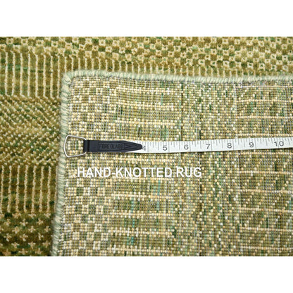 3'10"X8' Brown Hand Knotted Modern Grass Design Wool And Silk Runner Rug