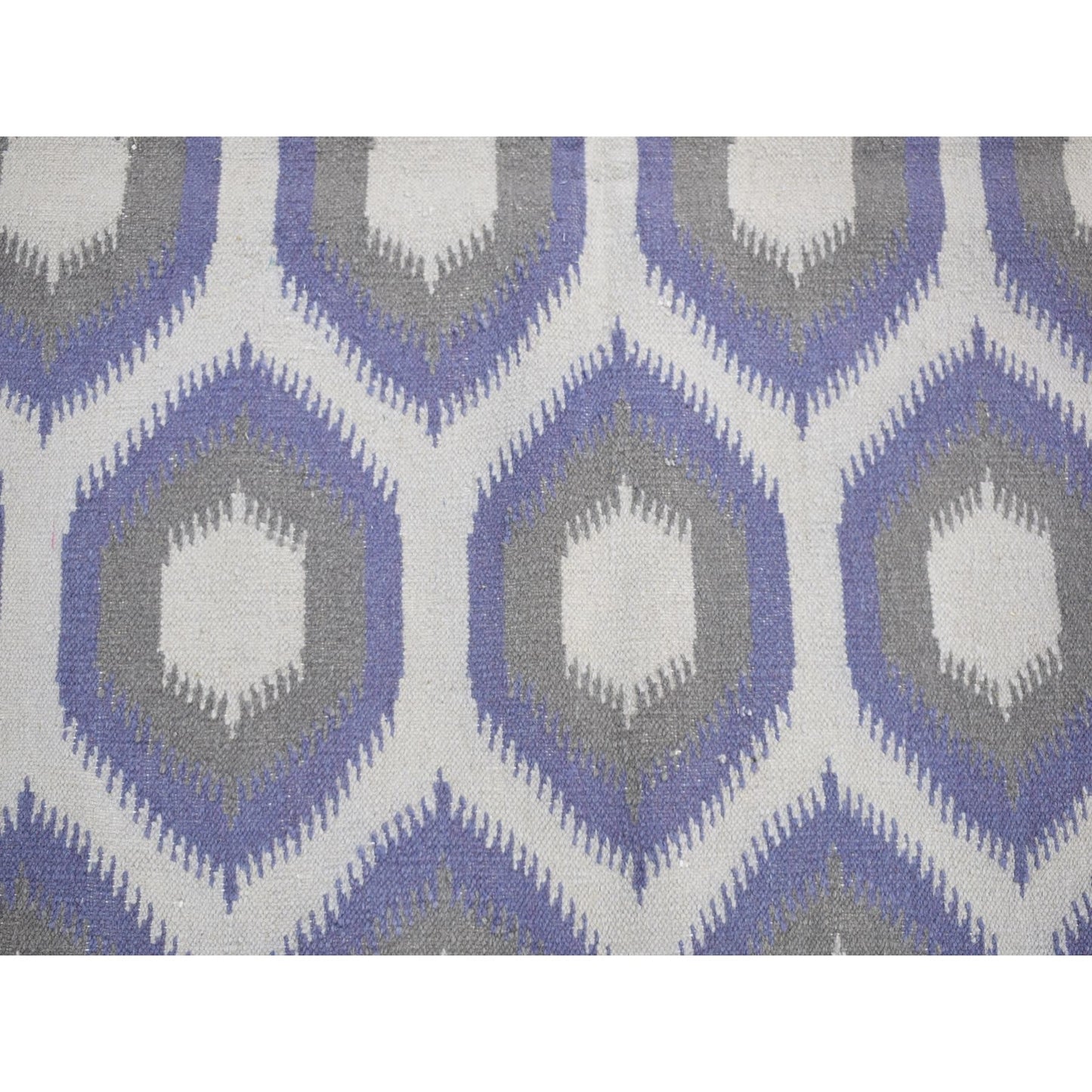 Rug 4'x6' Silver Gray Hand Woven Kilim Geometric Design Soft Wool