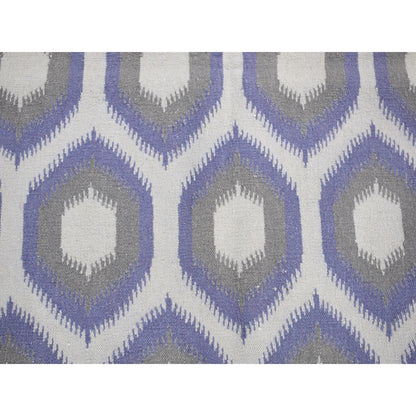 Rug 4'x6' Silver Gray Hand Woven Kilim Geometric Design Soft Wool