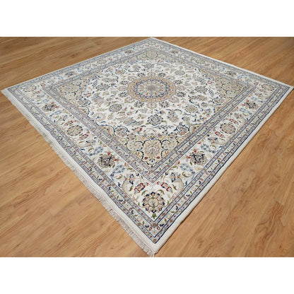 10'2"X10'2" Snow White 250 Kpsi Hand Knotted Nain Wool & Silk Square Rug