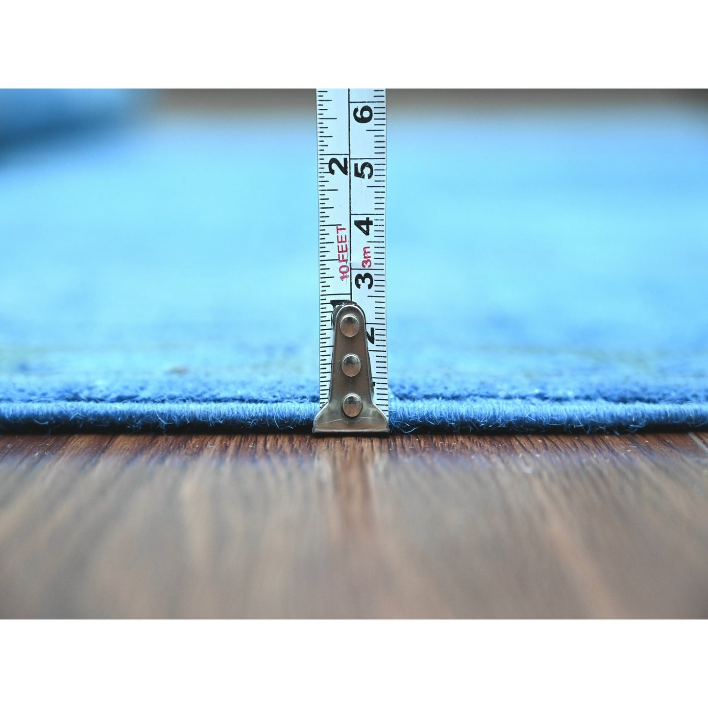 5'9"X8'7" Blue Overdyed Kazak Geometric Design Pure Wool Hand Knotted Rug