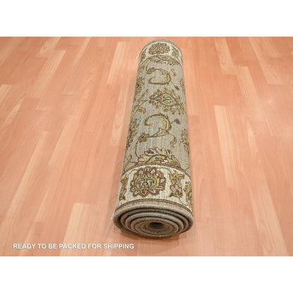 2'6"X8'3" Brown Hand Knotted Rajasthan Leaf Design Wool & Silk Runner Rug