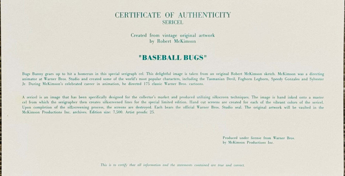 Mickey Mantle Reggie Jackson Signed "Baseball Bugs" Sericel Warner Bros Co. 1992