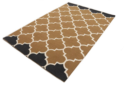 Caramel Brown Trellis Design 5X8 Hand-Tufted