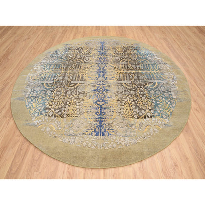 10'X10' Gold Brown Hand Knotted Transitional Sarouk Silk/Wool Round Rug