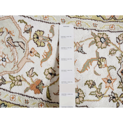 9'1"X9'1" Ivory Silken Tebraz Design 300 Kpsi Hand Knotted Round Rug
