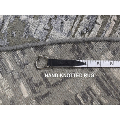 8'2"X8'2" Gray Wool And Silk Abstract Design Hand Knotted Round Rug