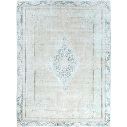 8'3"X11'1" Hand Knotted Ivory Vintage Farsian Karman Worn Wool Rug