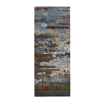 4'X10' Black Coral Abstract Design Wool Hand Knotted Wide Runner Rug