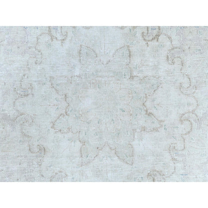 9'7"X12'10"Ivory Hand Knotted Old Farsian Karman Wool Distressed Look Rug