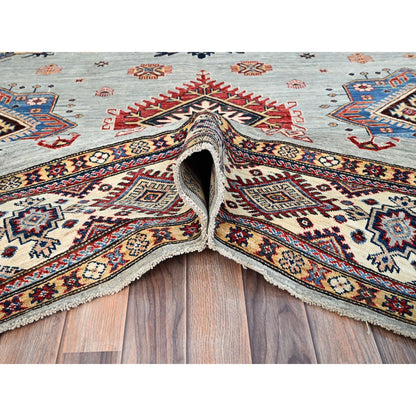 9'X11'9" Tempered Gray Afghan Super Kazak Hand Knotted Wool Oriental Rug