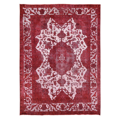 8'2"X11'1" Red Overdyed Vintage Tebraz Design Pure Wool Hand Knotted Rug