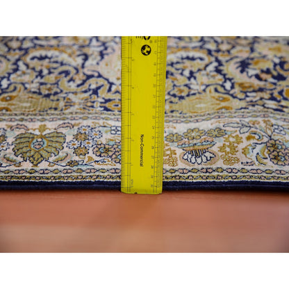 4'1"X6' Graphite Blue Pure Silk 400 Kpsi Hand Knotted All Over Design Rug