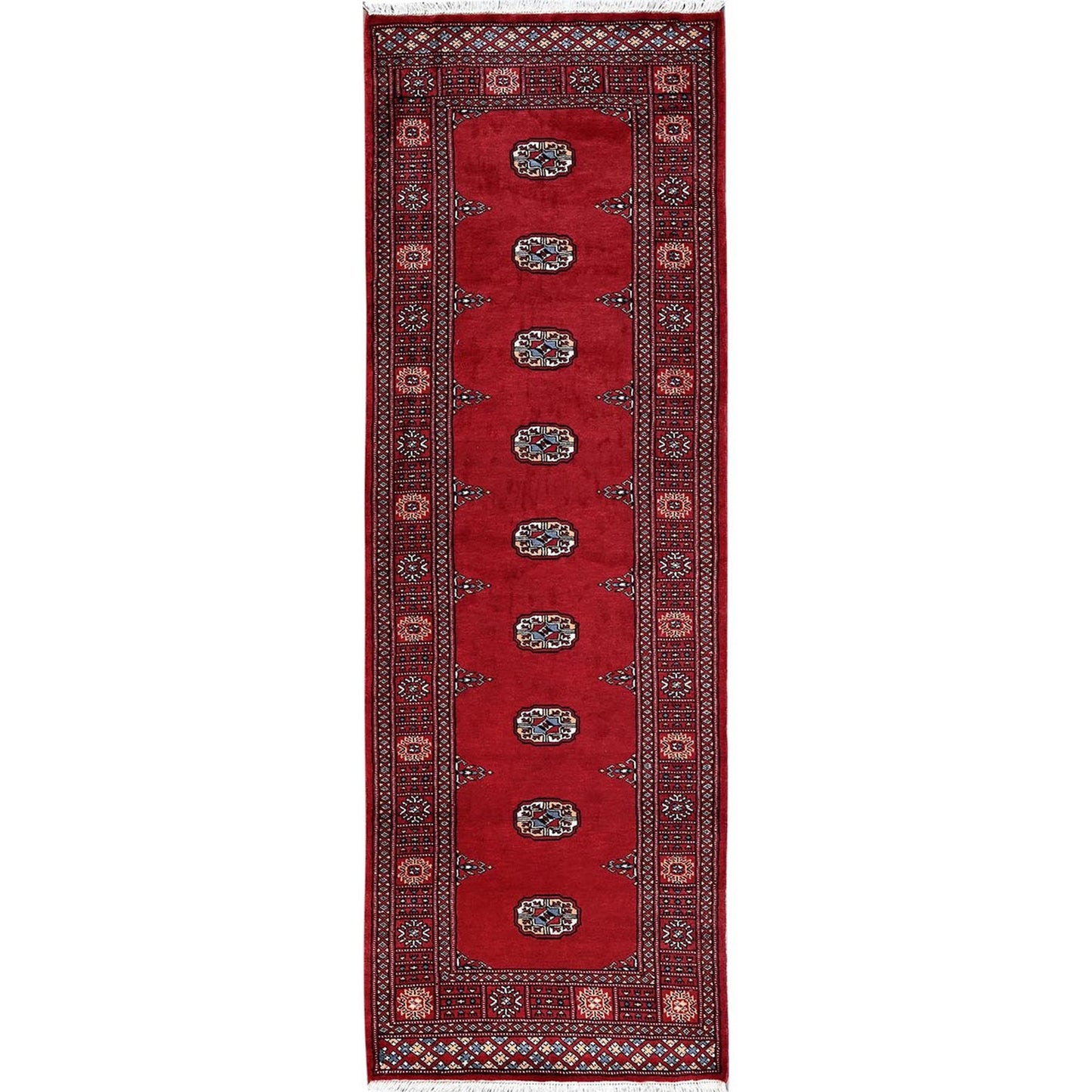 2'7"x7'10" Scarlet Red Princess Bokara Soft Wool Hand Knotted Runner Rug
