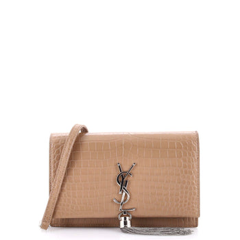Saint Laurent Classic Monogram Tassel Chain Wallet Crocodile Embossed Leather