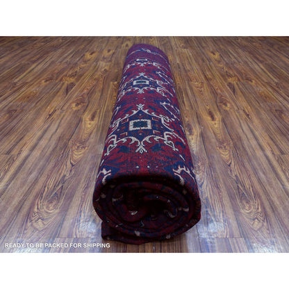 10'X13'8" Red Afghan Khamyab Soft Wool Geometric Design Hand Knotted Rug