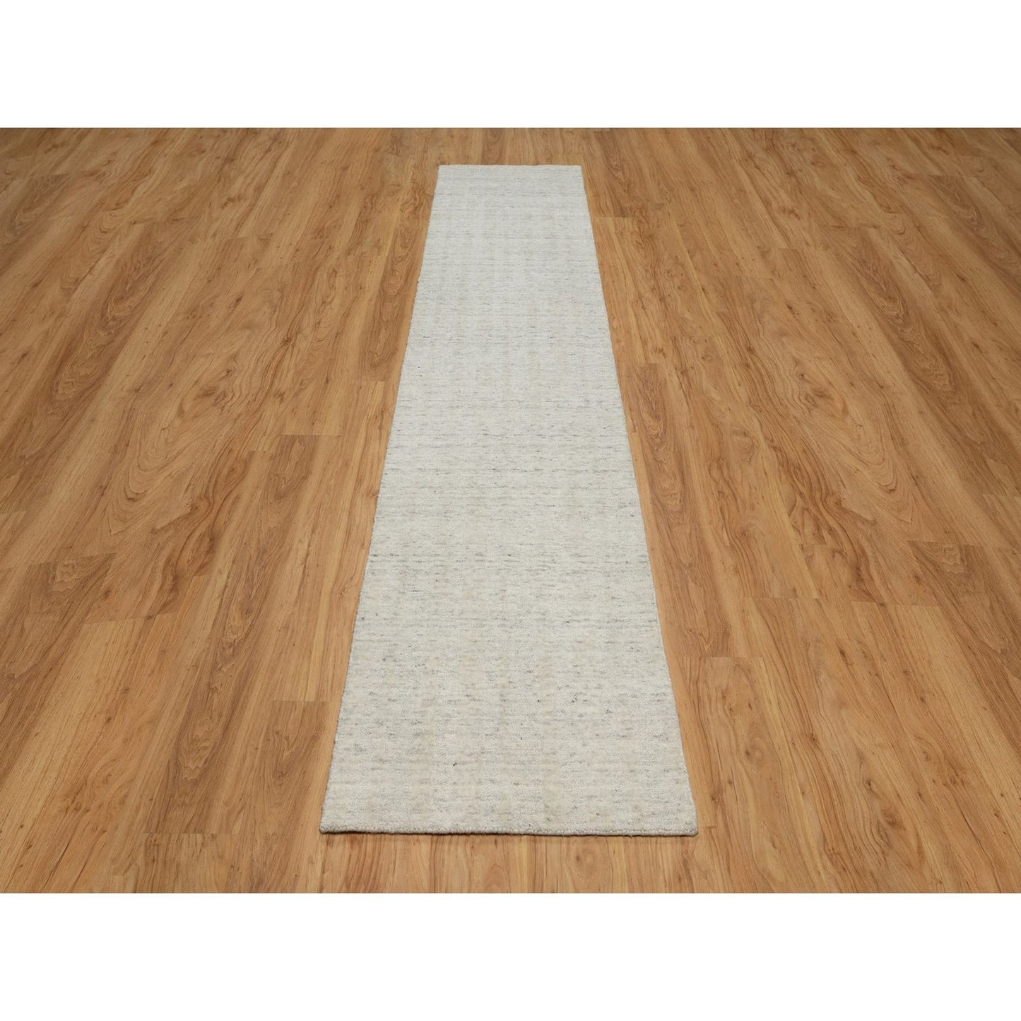 2'6"X12' Ivory Vertical Stripe Design Hand Loomed Natural Wool Runner Rug