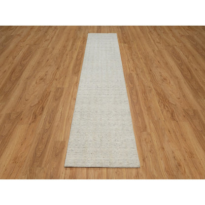 2'6"X12' Ivory Vertical Stripe Design Hand Loomed Natural Wool Runner Rug