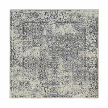 8'X8' Fine Jacquard Wool And Silk Hand Loomed Light Gray Square Rug