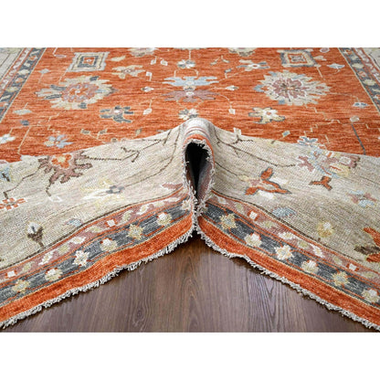 12'X17'8" Orange Wool Hand Knotted Oushak Design Oversize Oriental Rug