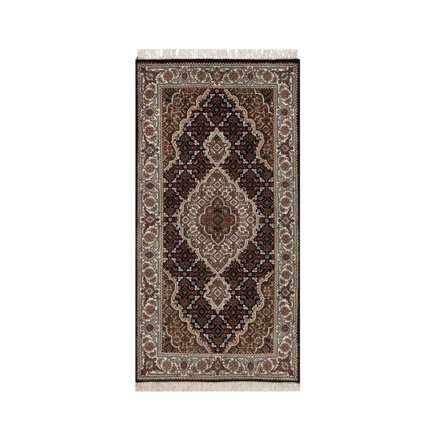 2'5"X4'8" Black Tebraz Mahi With Medallion Design Rug Wool Hand Knotted