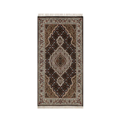 2'5"X4'8" Black Tebraz Mahi With Medallion Design Rug Wool Hand Knotted