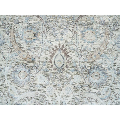 3'3"X5' Ivory Sickle Leaf Design Silk & Wool Hand Knotted Oriental Rug