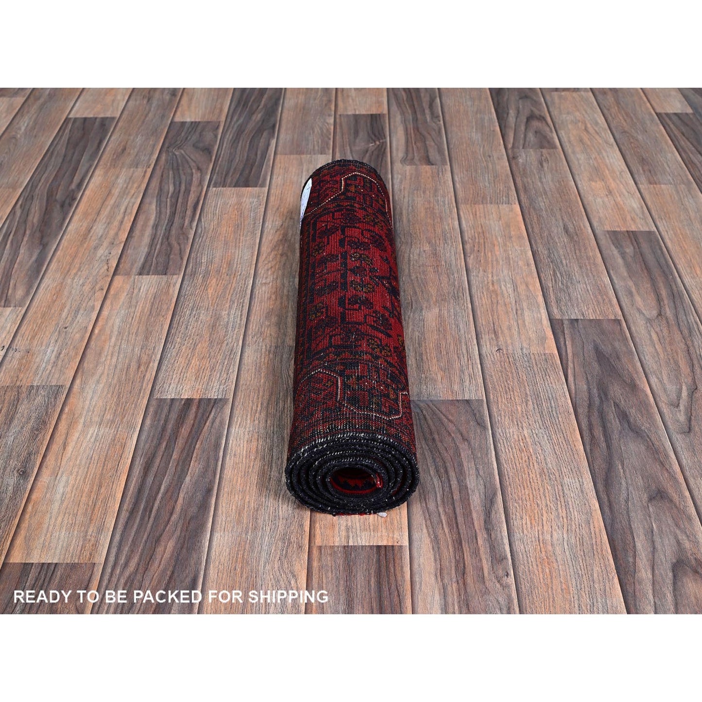 1'9"X5' Red Hand Knotted Afghan Khamyab Geometric Design Wool Runner Rug