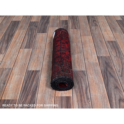 1'9"X5' Red Hand Knotted Afghan Khamyab Geometric Design Wool Runner Rug