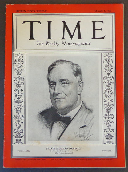 Time Magazine Vol Xix No 5 February 1, 1932 Franklin Delano Roosevelt 183495