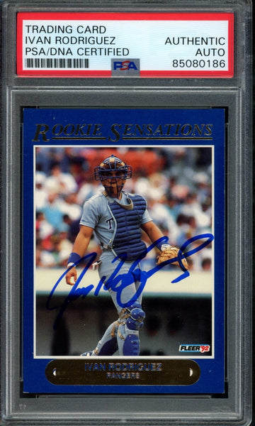 Ivan Rodriguez Hof Autographed 1992 Fleer Rookie Card #12 Rangers Psa/Dna