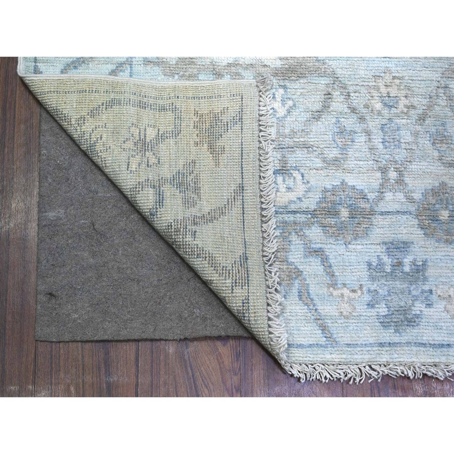 4'X11'10" Blue Oushak All Over Pattern Shiny Wool Hand Knotted Runner Rug