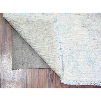 3'10"X5'8" Lace Ivory Stone Washed Peshawar Faded Out Hand Knotted Rug
