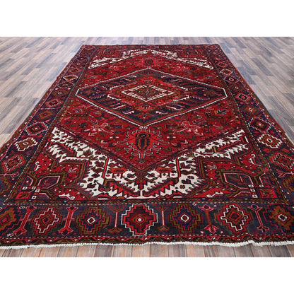 7'9"X10'4" Ajax Red Vintage Zoroastrian Heris Wool Hand Knotted Clean Rug