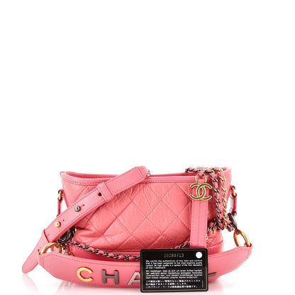 Chanel Gabrielle Hobo With Logo Handle Quilted Aged Calfskin Small