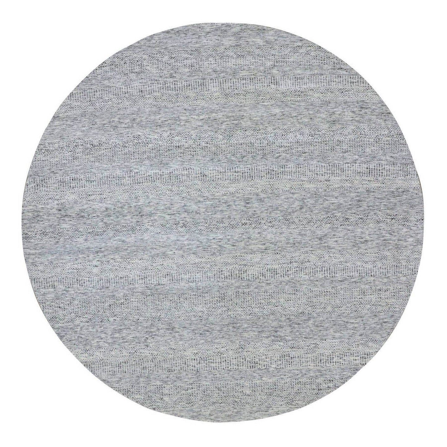 9'5"X9'6" Goose Gray Undyed 100% Wool Hand Knotted Grass Design Round Rug