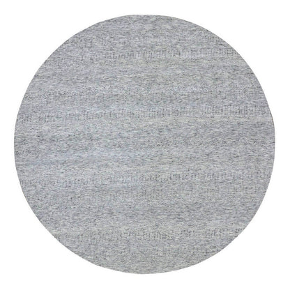 9'5"X9'6" Goose Gray Undyed 100% Wool Hand Knotted Grass Design Round Rug