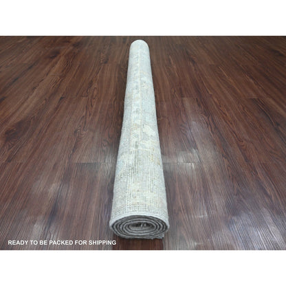 4'1"X5'10" Fossil Gray Hand Knotted Afghan Angora Oushak 100% Wool Rug
