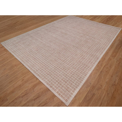 10'1"X14' Rose Pink Modern Plain Decor Box Design Loomed Knotted Wool Rug