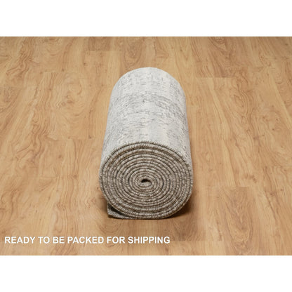 2'6"X26' Gray Hand Knotted Undyed Natural Wool Modern Xl Runner Rug