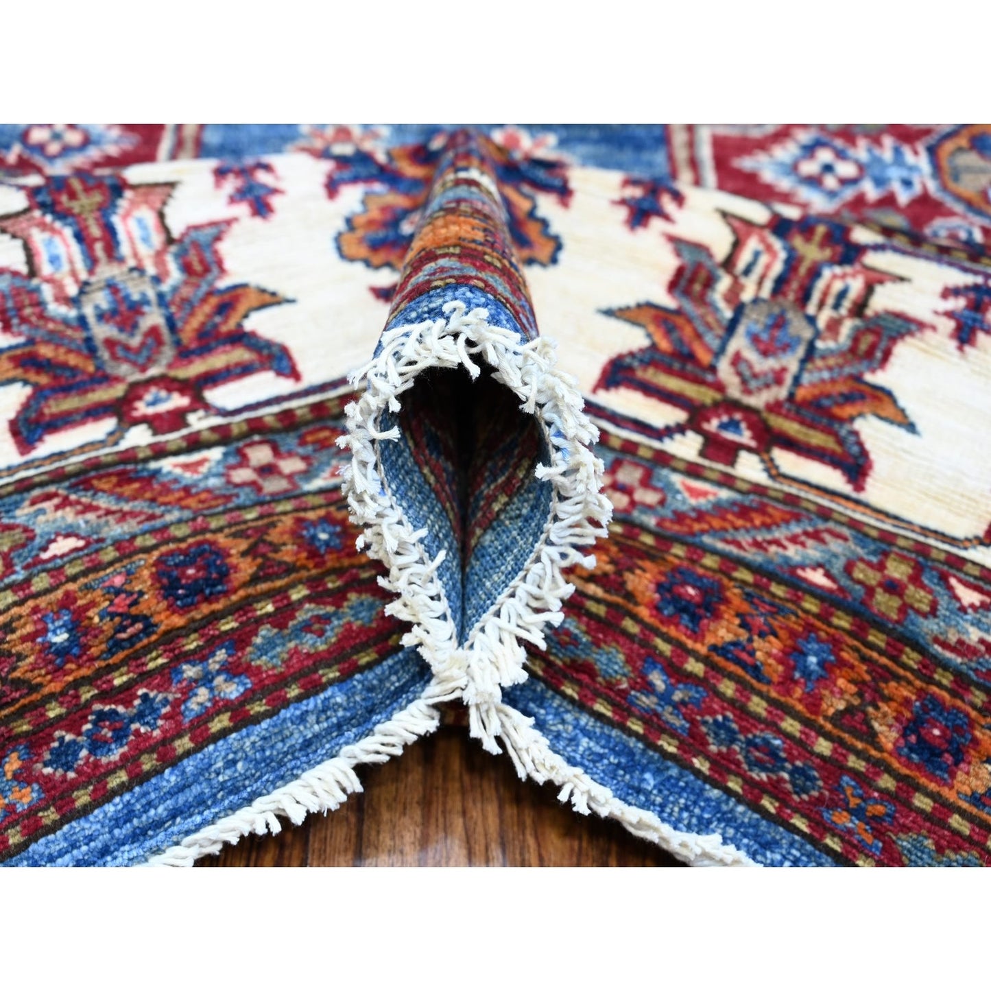 8'X10' Atlantic Blue Super Kazak Tribal Medallions Wool Hand Knotted Rug